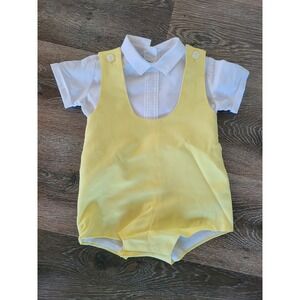 Vintage Sylvia Whyte Baby Boys Yellow Striped‎ Romper Shirt Outfit 6-12 M #9